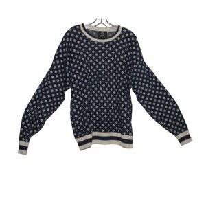 Vintage Jantzen Crew Sweater Mens Large Blue White Made In USA Grandpa